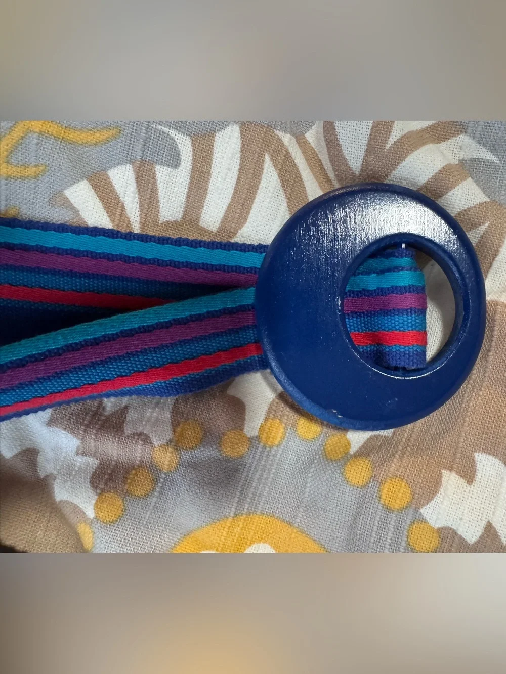 Vintage 80s 90s Liz Claiborne Multicolor Cotton Woven Belt Wooden Buckle